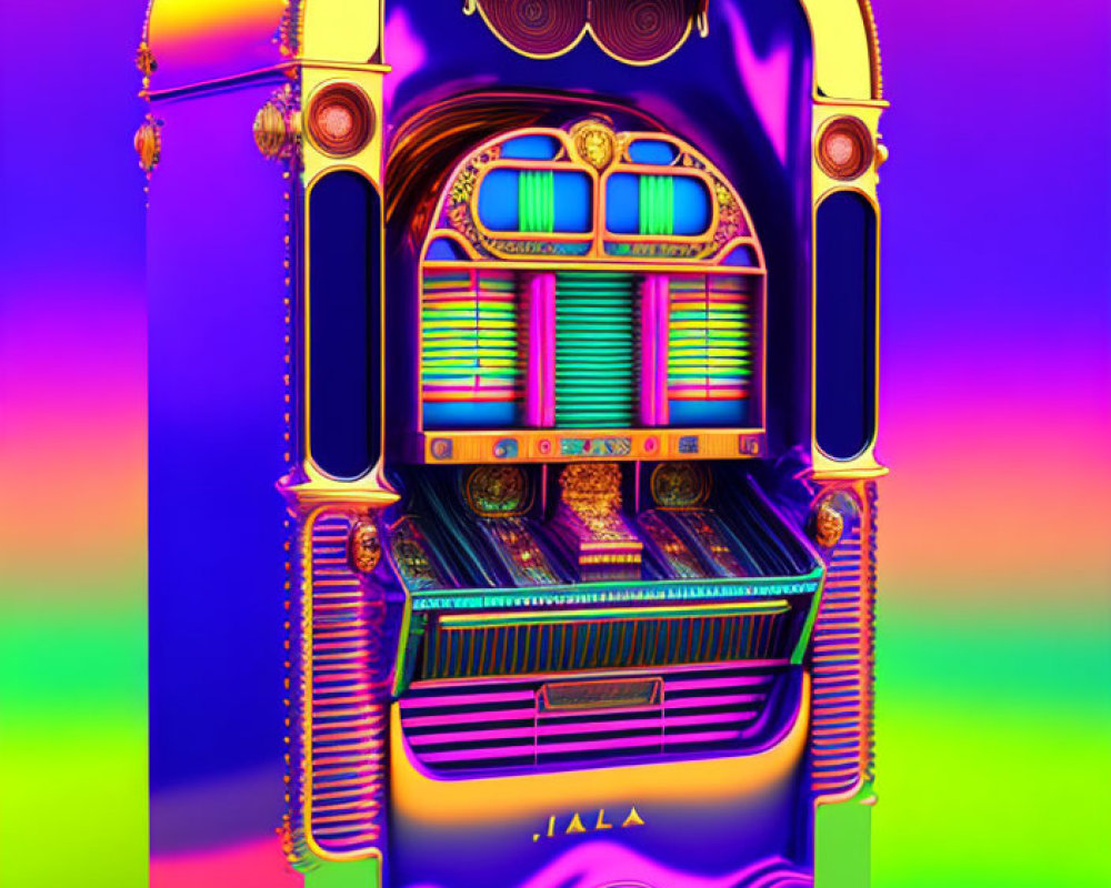 Colorful Retro Jukebox with Neon Rainbow Colors and Jazz Theme