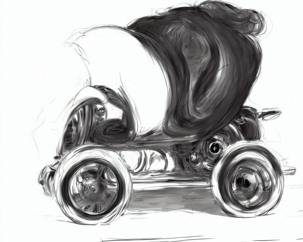 Whimsical monochrome caricature car illustration