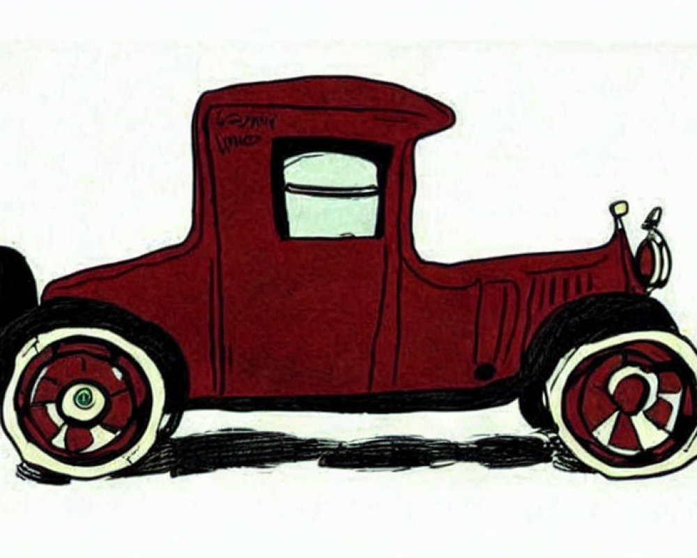 Vintage Red Pickup Truck Drawing with Black Outlines and Classic Design