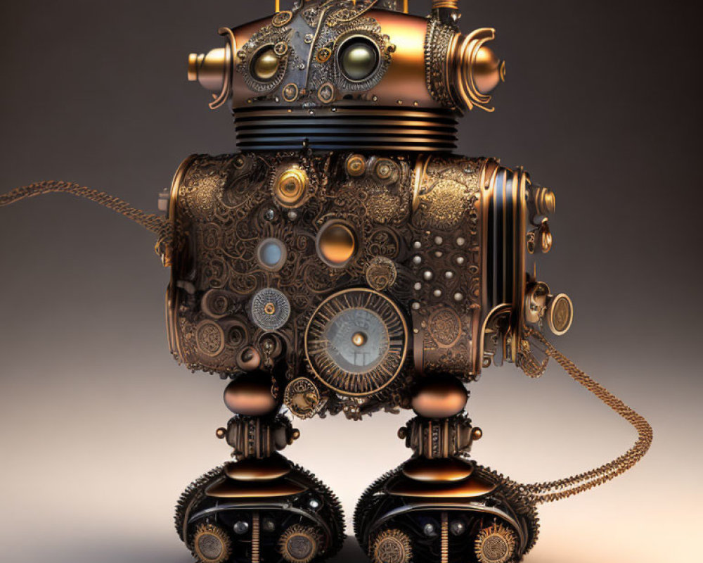 Steampunk-style Robot with Intricate Gears and Brass Tones