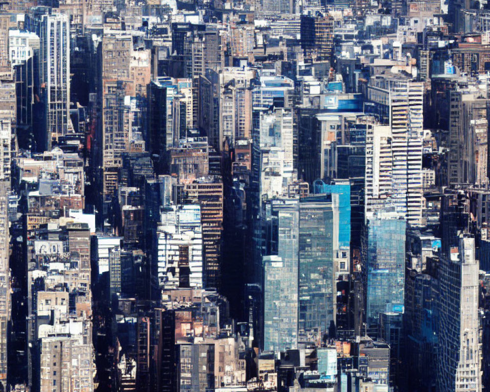 Dense urban skyline with diverse skyscrapers and buildings.