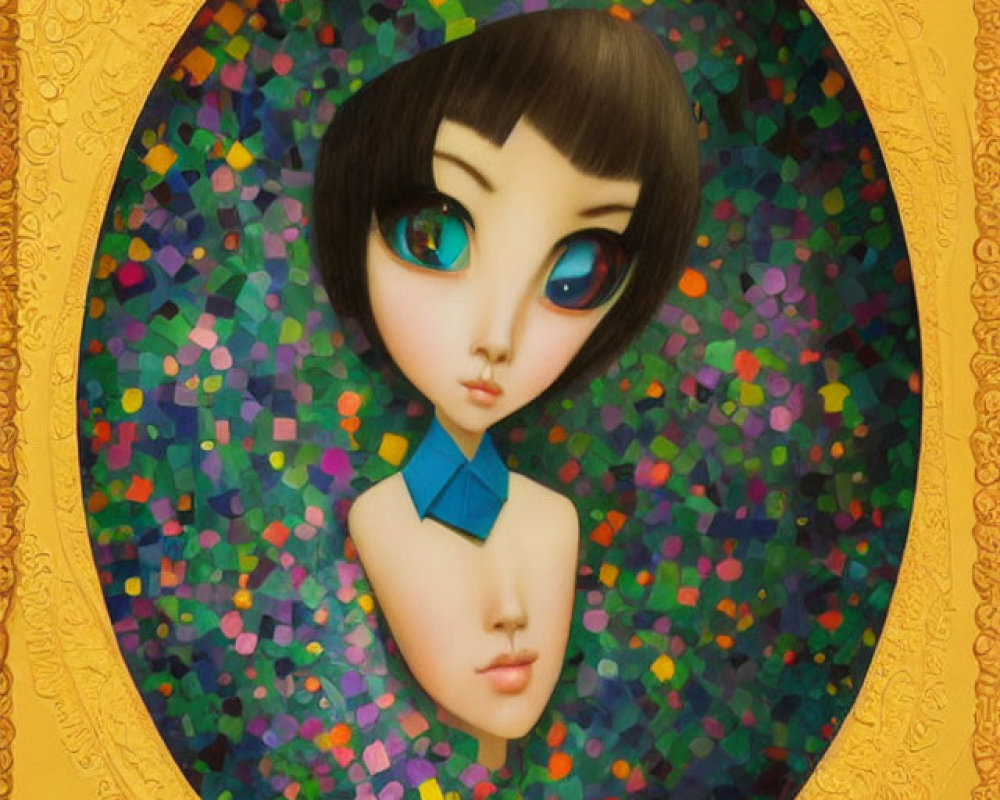 Stylized character with expressive eyes in cyan accessory portrait