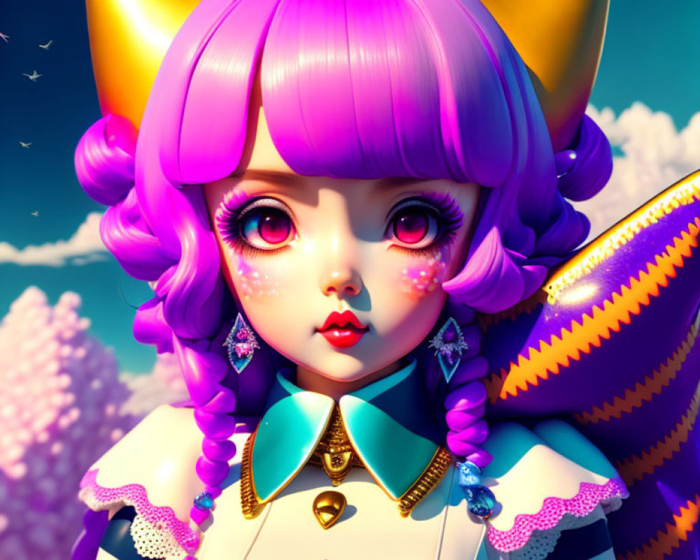 Colorful digital artwork: Stylized character with pink hair, expressive eyes, and fox ears in