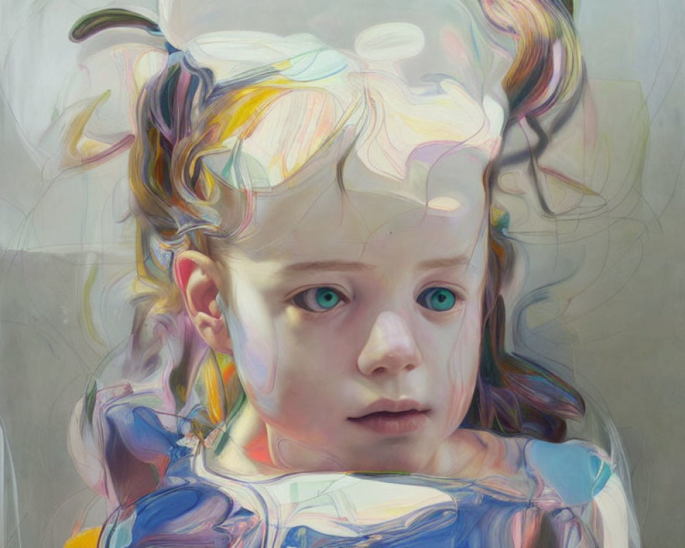 Vibrant digital painting of a child with blue eyes