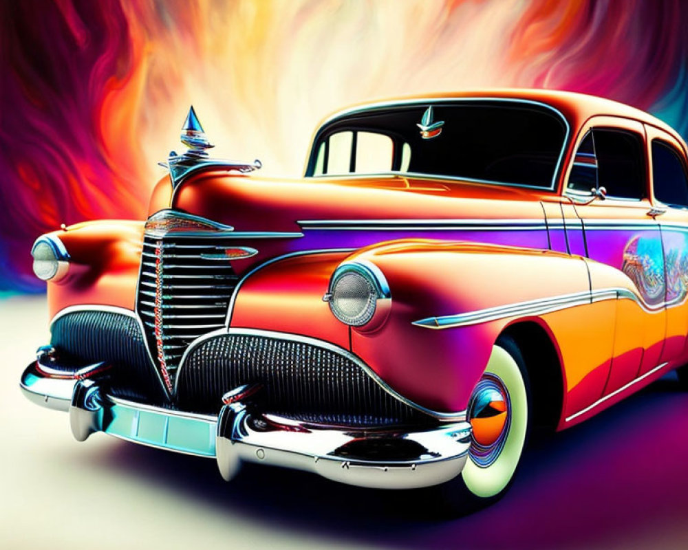 Vintage Car with Red to Purple Gradient Paint and Chrome Details