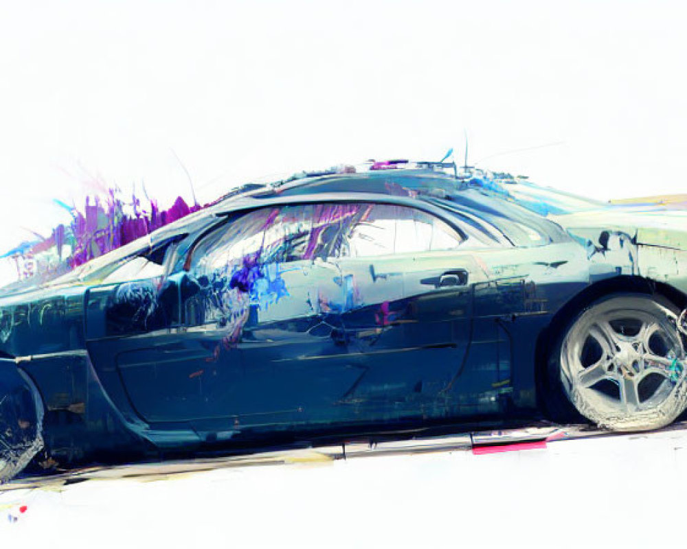 Dynamic digital painting of a speeding car with vibrant brushstrokes