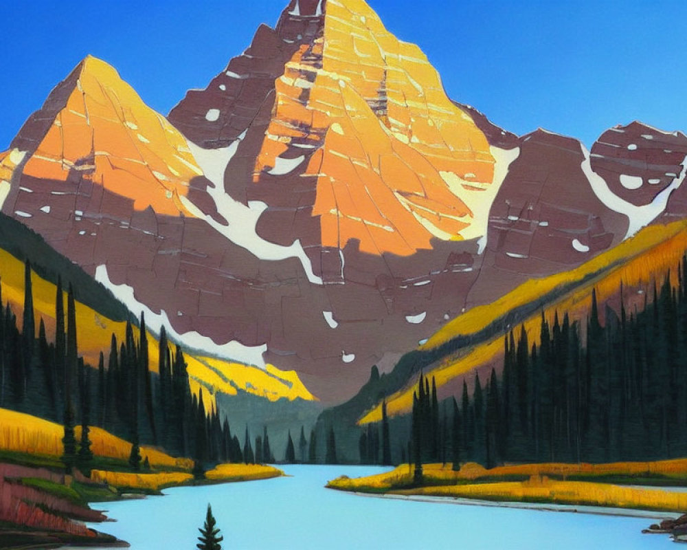 Vibrant Mountain Landscape with Reflective Lake and Towering Peaks