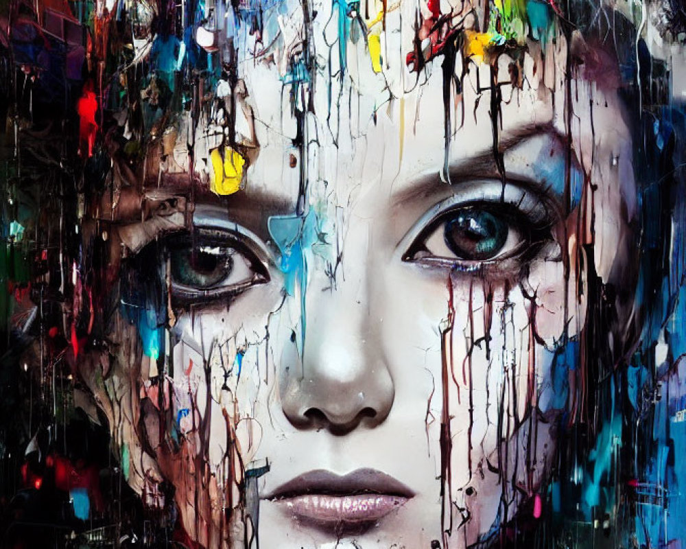 Colorful Abstract Portrait Blending Realism & Abstract Elements