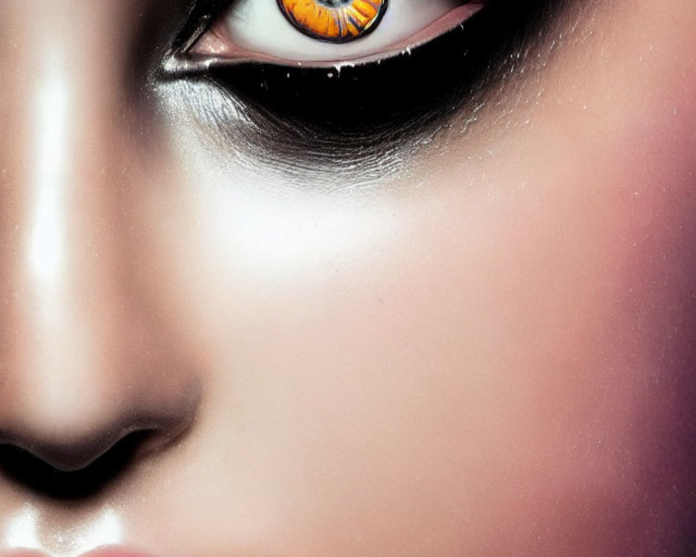 Vibrant makeup with bold eye and orange contact lens