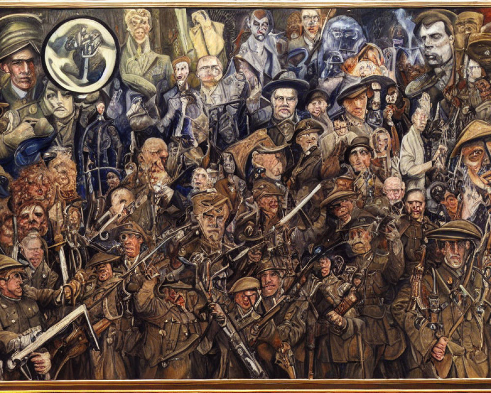 Detailed painting of crowded military history scene