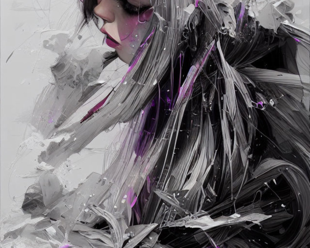 Monochrome and Purple Abstract Profile Painting