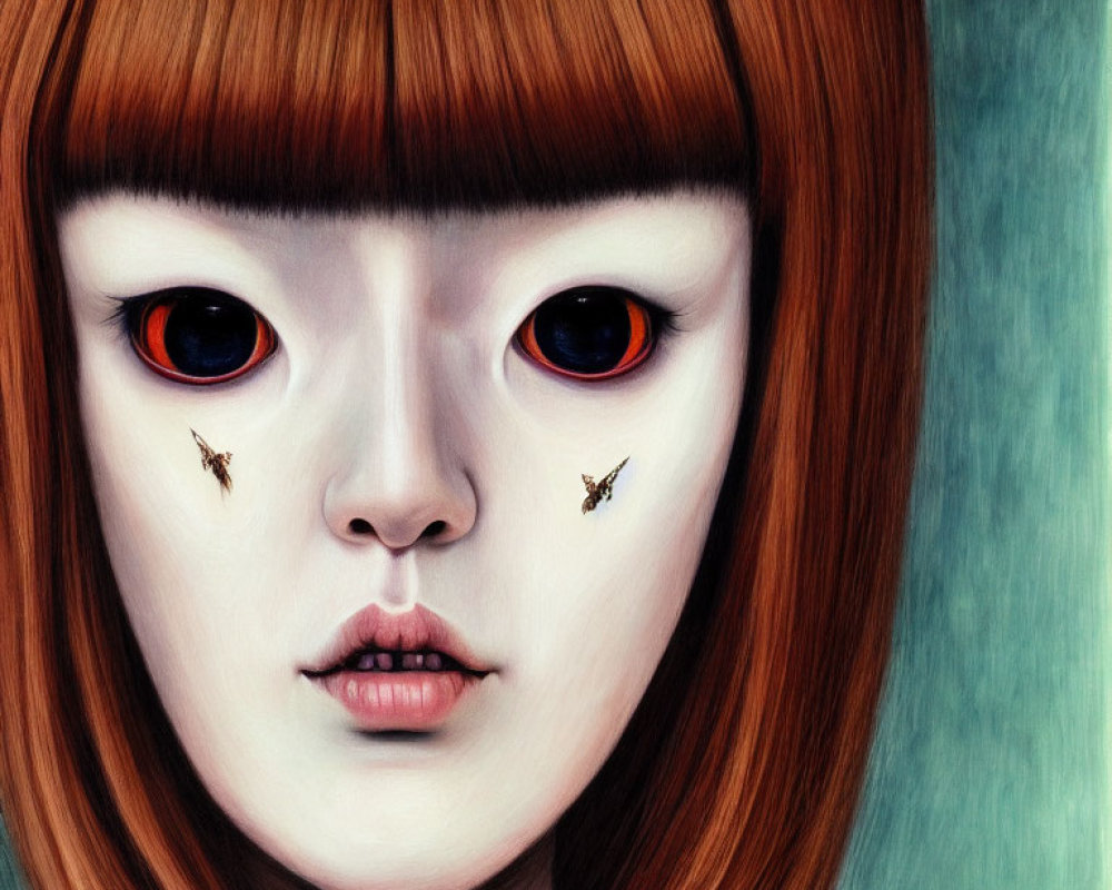 Digital painting featuring girl with large expressive eyes and orange accents.