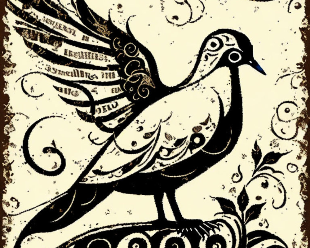 Ornamental Dove Illustration on Sepia Background