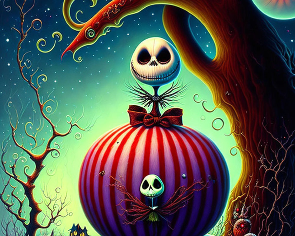 Vibrant Jack Skellington Artwork on Striped Hill Beneath Starry Sky