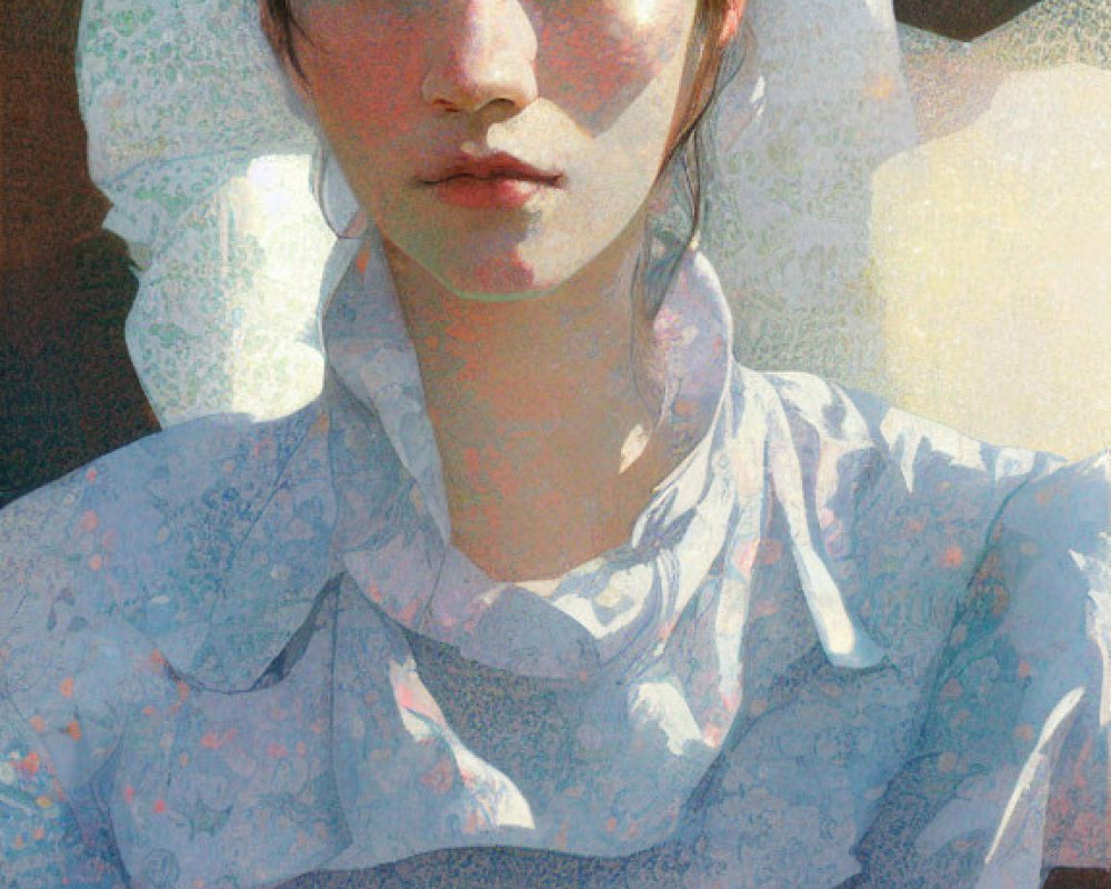 Portrait of Young Woman with Floral Headpiece in Sunlight