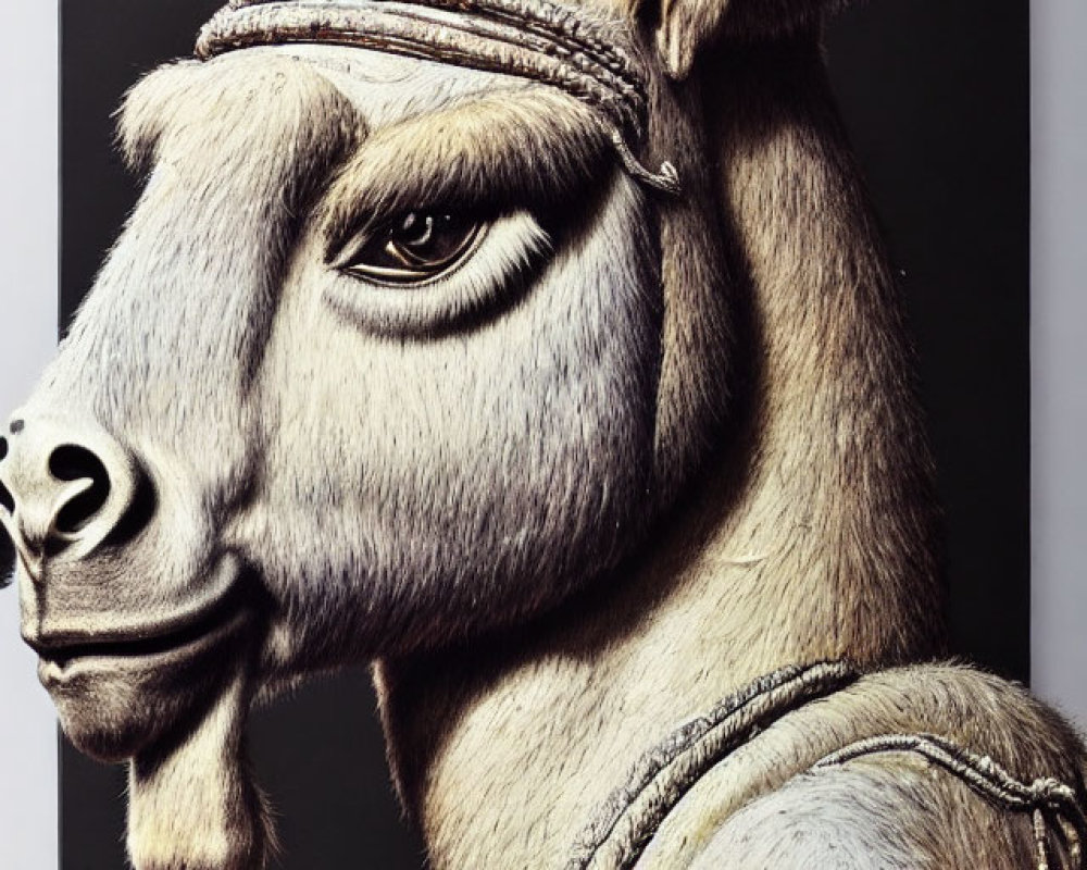 Detailed Illustration of Bridled Donkey on Dark Background