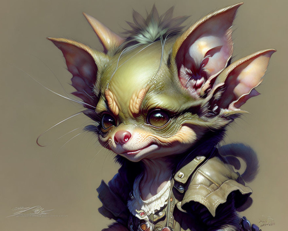 Whimsical anthropomorphic creature with large ears and green eyes