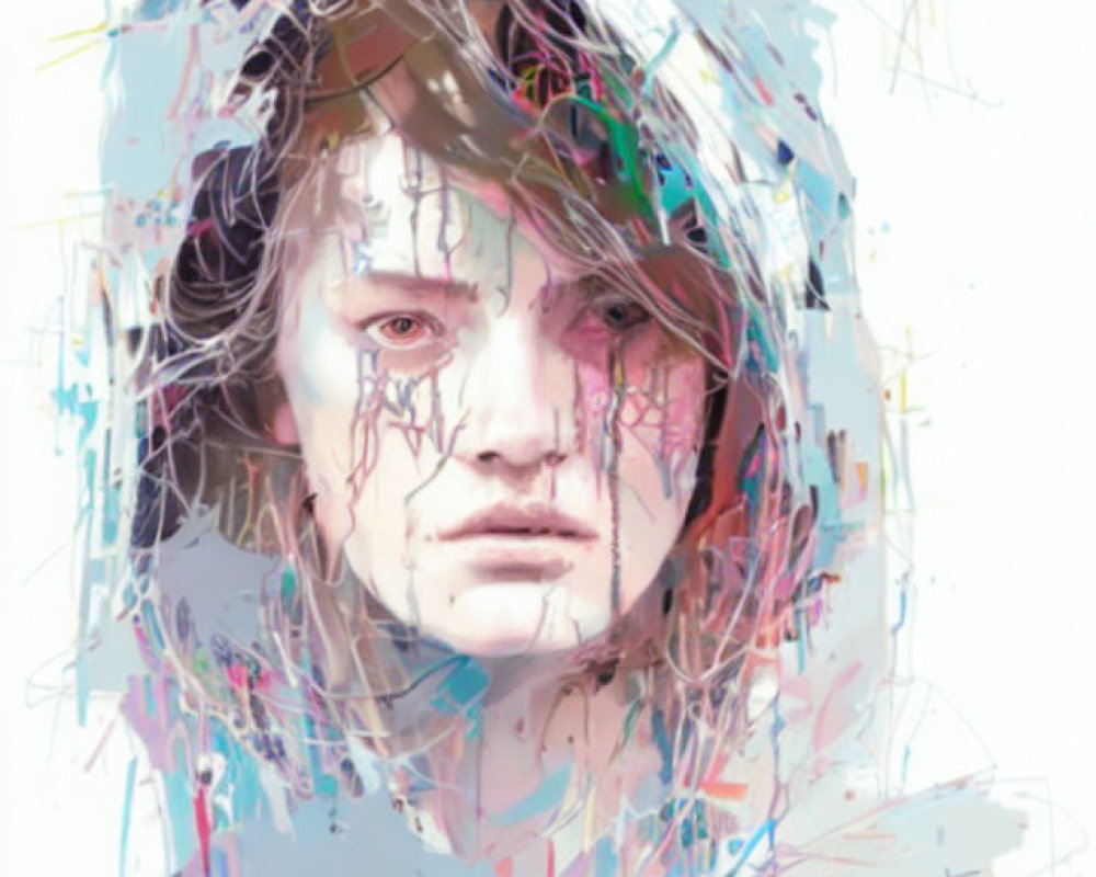 Colorful Abstract Brush Strokes on Face Portrait