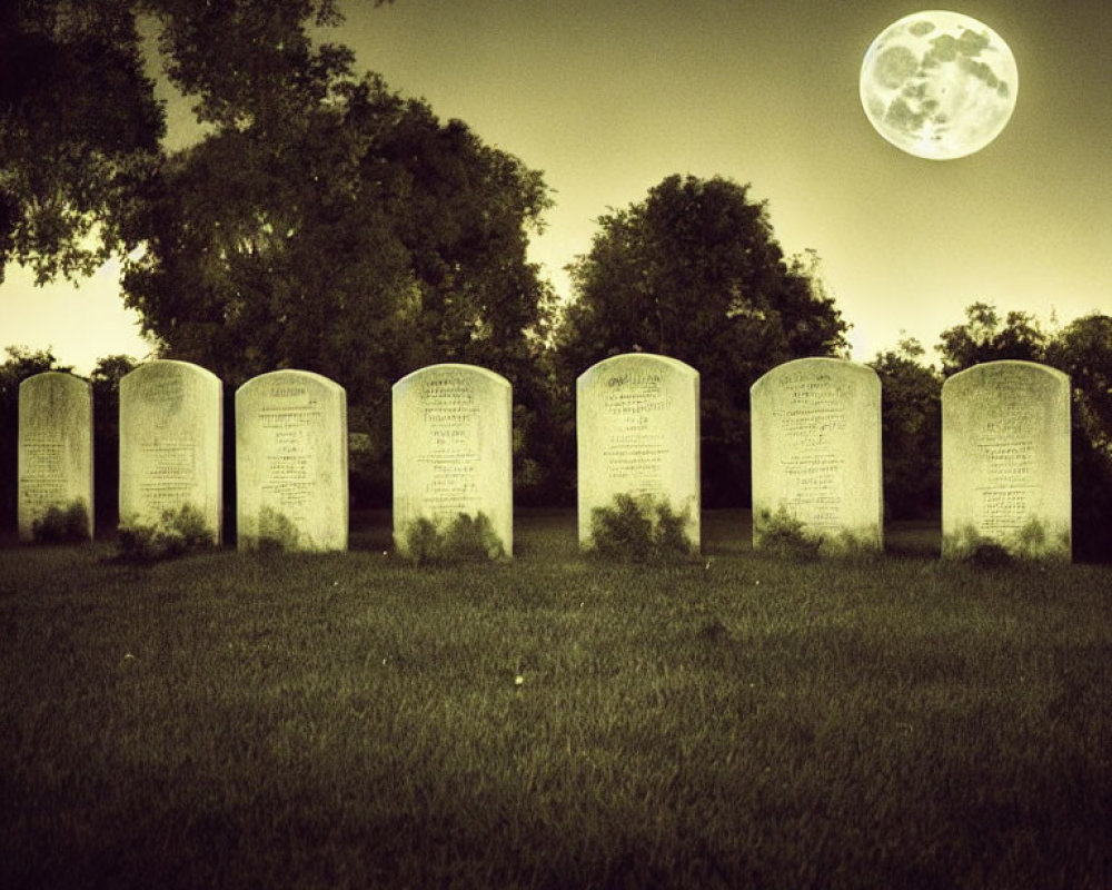 Sepia-Toned Graveyard Scene with Full Moon