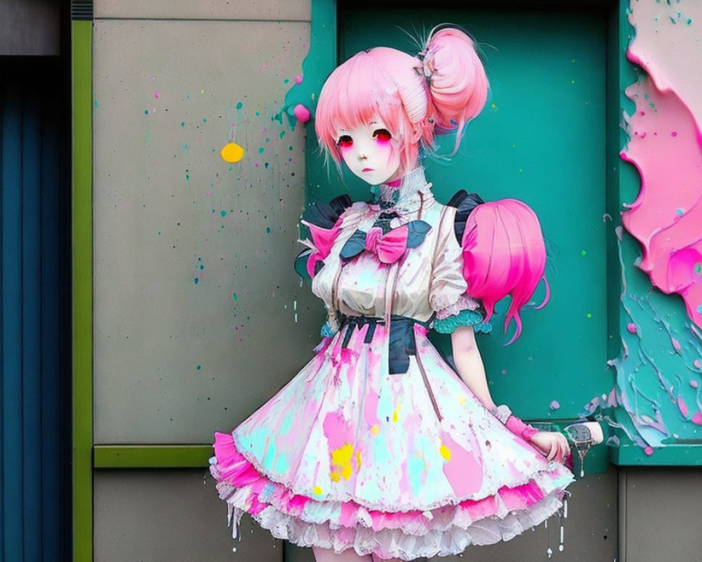 Elaborate Pink Costume with Anime-Style Makeup