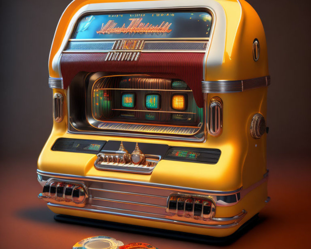 Retro-styled jukebox with chrome accents and vibrant colors