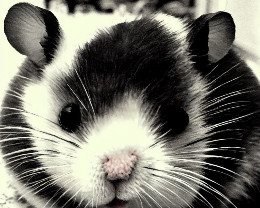 Detailed grayscale close-up of a guinea pig with large ears and eyes