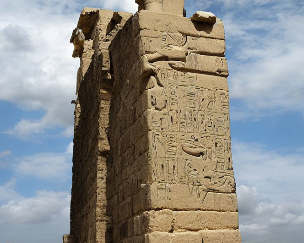 Ancient Egyptian Temple Ruins with Hieroglyphs under Blue Sky