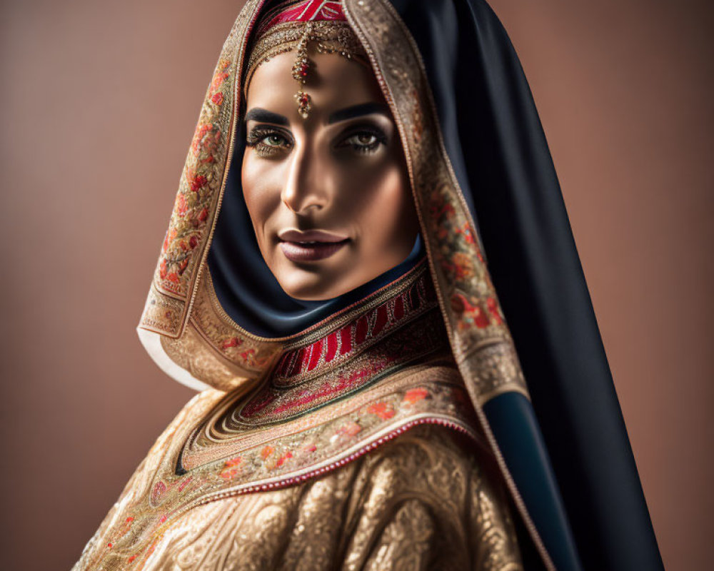 Portrait of Woman with Striking Eyes in Traditional Headscarf & Red Bindi