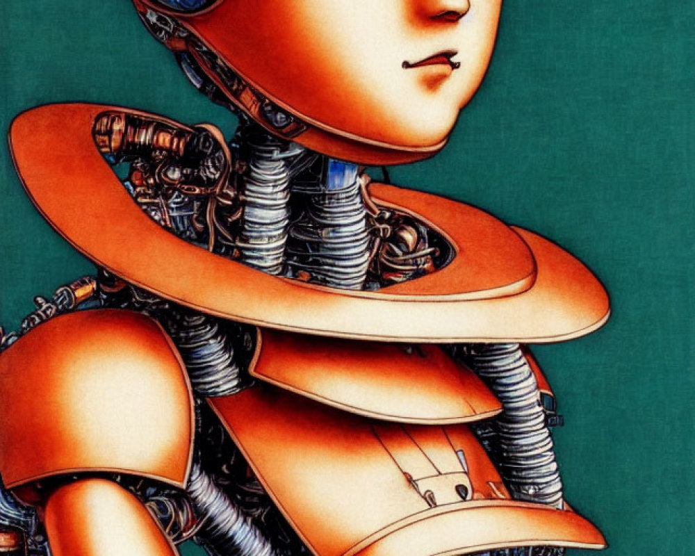 Detailed Illustration of Humanoid Robot with Orange Head