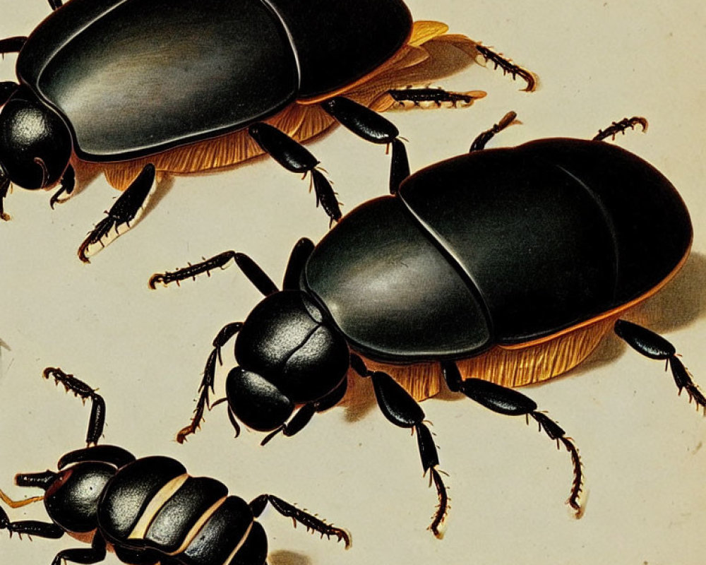 Illustrations of Black and Brown Beetles on Yellow Background