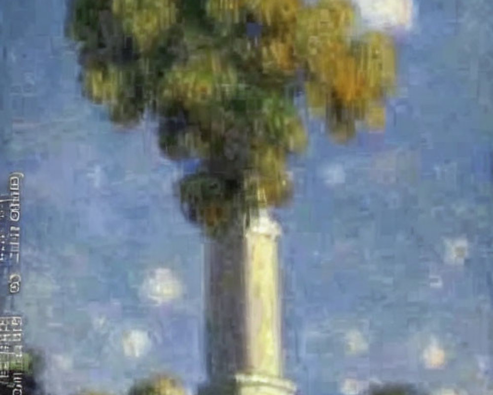 Lighthouse surrounded by greenery in Impressionist style