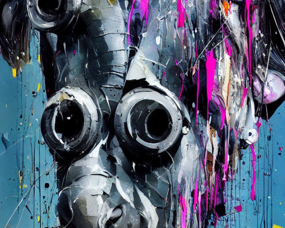 Colorful Graffiti-Style Dog Painting with Exaggerated Eyes