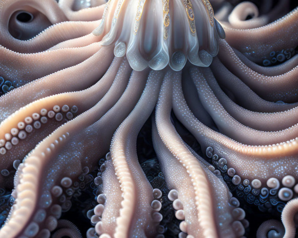 Surreal octopus-like entity with fractal tentacles in digital artwork