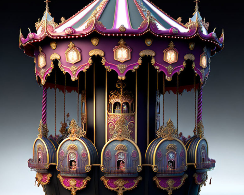 Vintage Carousel with Gold Embellishments and Purple/Pink Tones