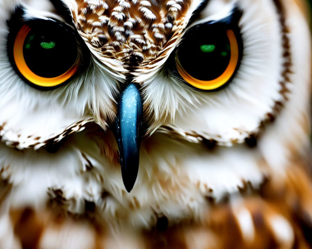 Detailed Close-Up of Owl with Intense Orange Eyes and Sharp Beak