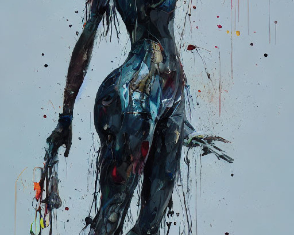 Female Figure Digital Painting with Dynamic Splattered Paint Effect