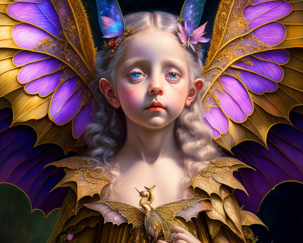 Digital Art: Young Girl with Blue Eyes and Butterfly Wings