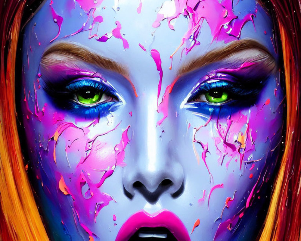 Colorful Face Art Featuring Pink and Purple Paint on Woman's Face