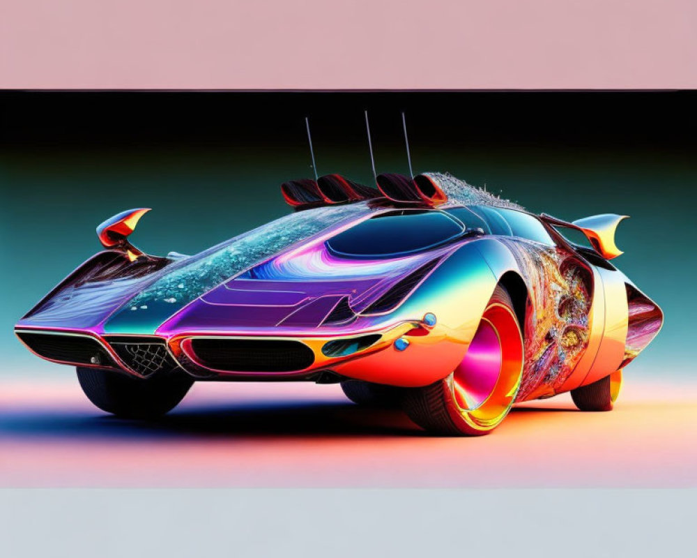 Vibrant futuristic car with psychedelic colors and sleek design