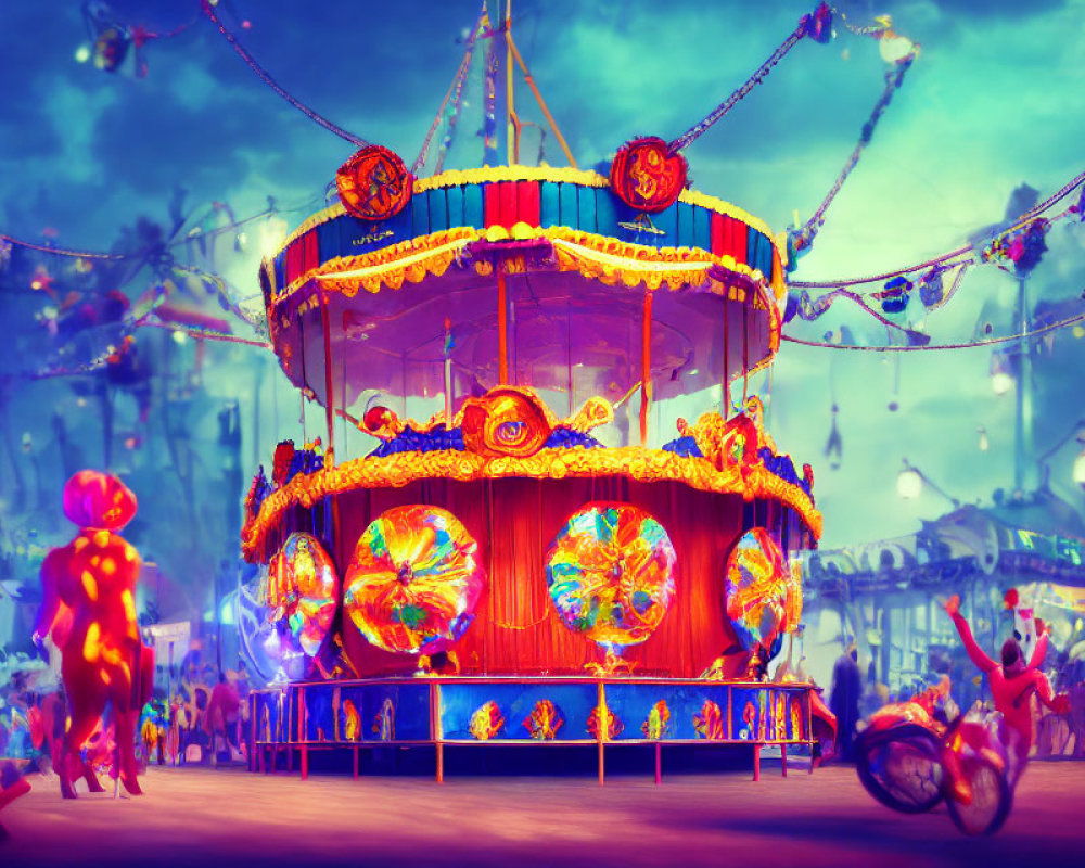 Colorful Glowing Carousel in Festive Setting at Dusk