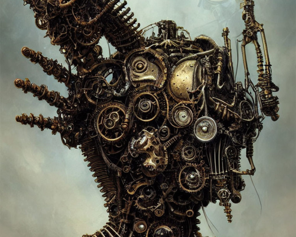 Intricate Steampunk-Style Mechanical Head Sculpture
