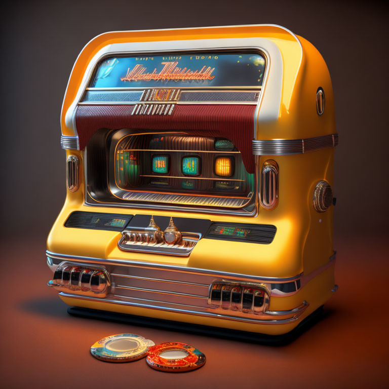 Retro-styled jukebox with chrome accents and vibrant colors