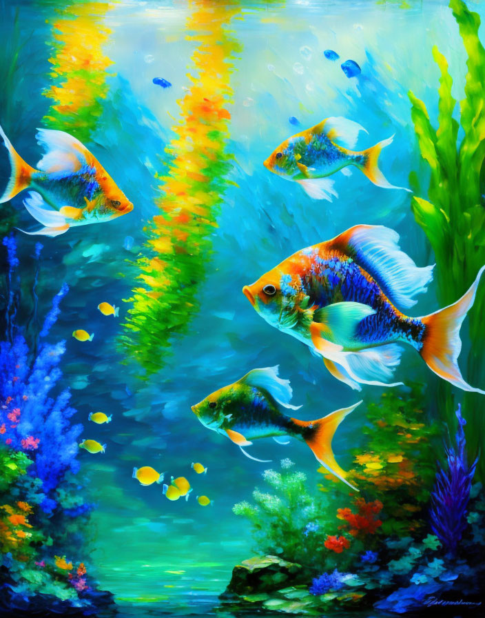 Vibrant angelfish swimming in colorful underwater scene