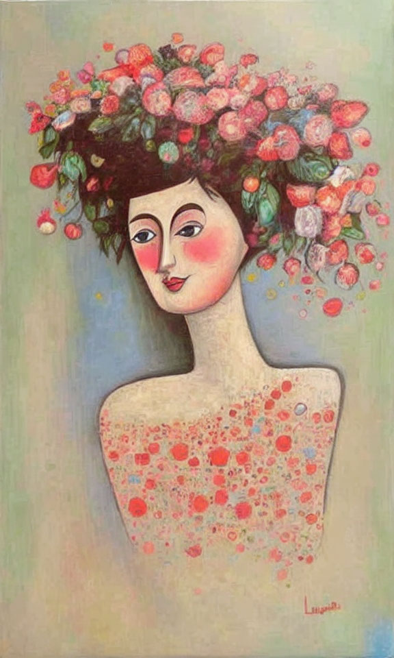 Colorful Abstract Painting: Figure with Flower Hair