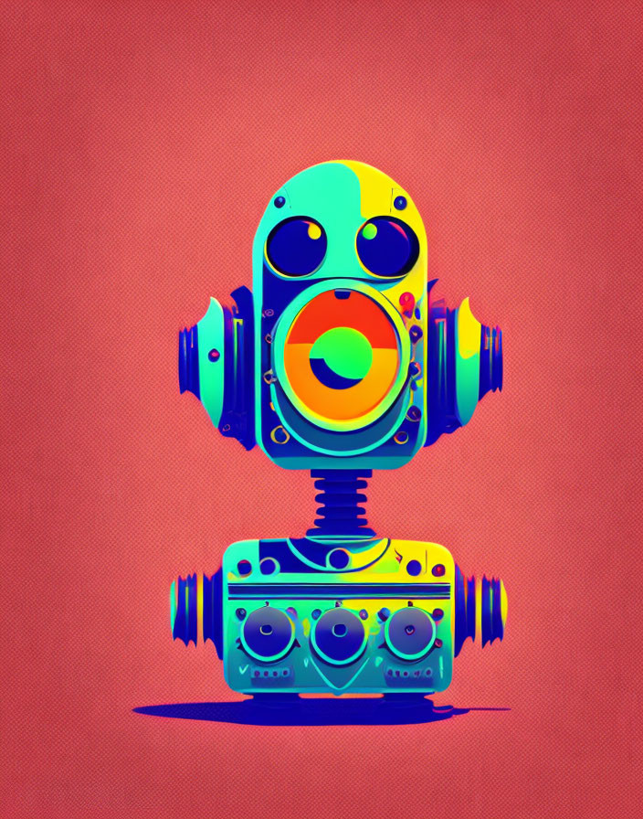 Whimsical robot illustration on textured pink background