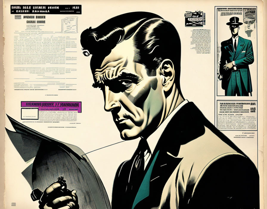Vintage Movie Poster with Stylistic Man in Suit and Gun Illustration