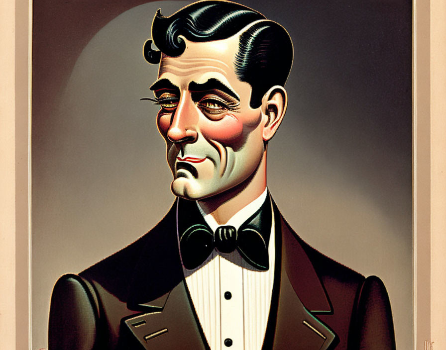 Stylized illustration of suave gentleman with slicked-back hair and bow tie