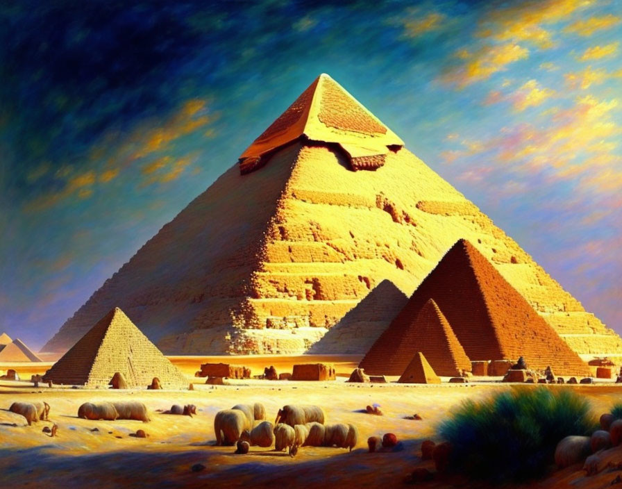 Ancient Egyptian Pyramids with Sheep in Foreground