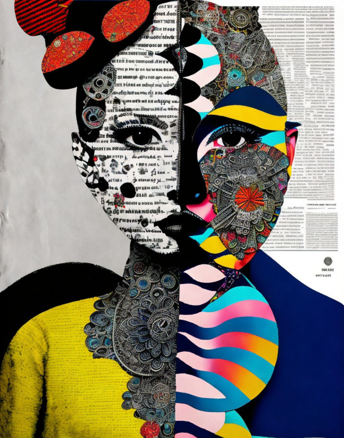 Colorful Patterned Woman Collage on Magazine Page Background