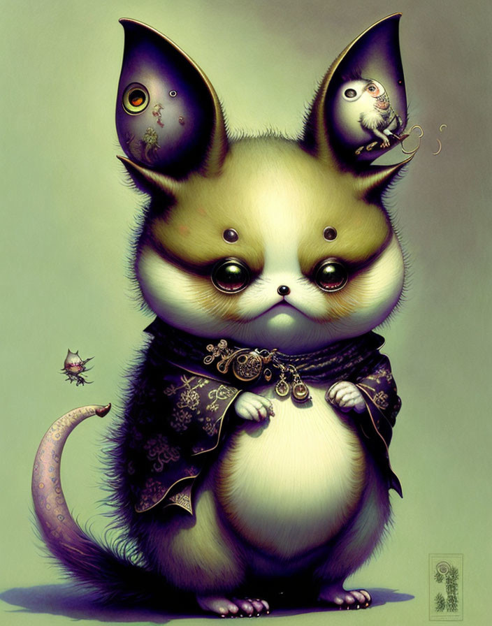 Whimsical anthropomorphic creature with feline and rodent features